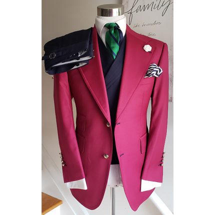 3 Piece Burgundy Notch Lapel Super Wool Suit