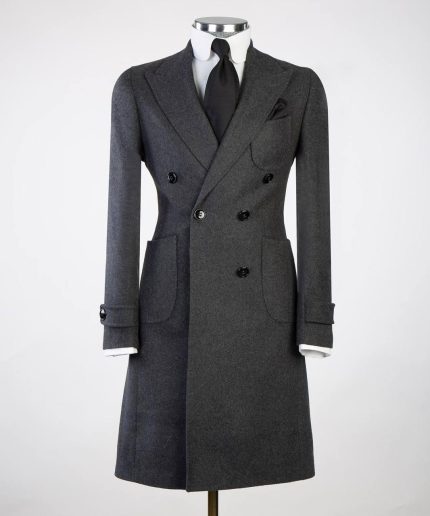100% Cashmere Wool Winter Coat Charcoal Gray