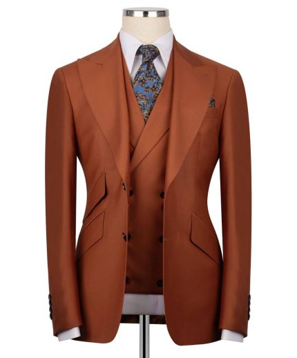 100% Wool Dark Orange 3 Piece Suit