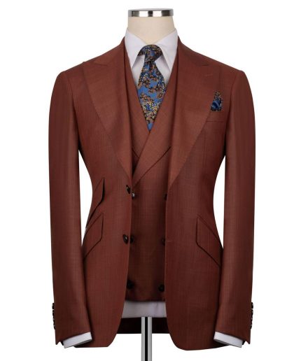 Dark Brown 100% Wool 3 Piece Suit