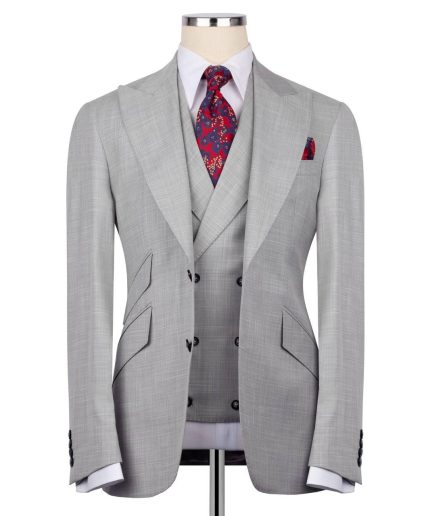 100% Wool Gray Suit 3 Piece Suit with Slant Pocket