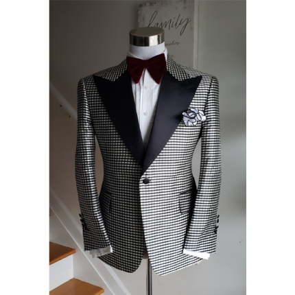 Black & White Brocade Tuxedo with Black Satin Lapel