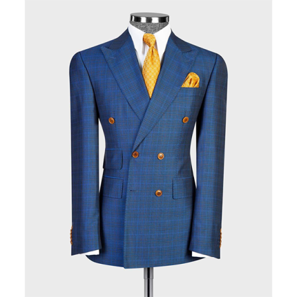 Blue Plaid Double Breasted Classic Suit