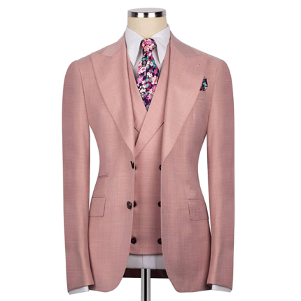 Salmon Pink Silk Linen 3 Piece Suit