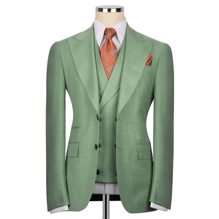 Light Green Silk Linen 3 Piece Suit