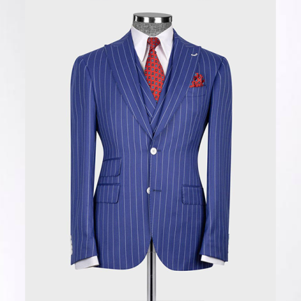 3 Piece Blue & White Pinstripe Suit. Classic Business Suit.