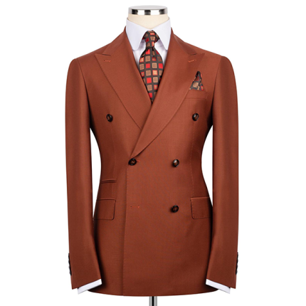 100% Silk Wool Caramel Chocolate Brown Double Breasted suit