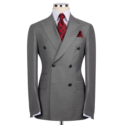 100% Silk Wool Dark Gray Double Breasted classic suit