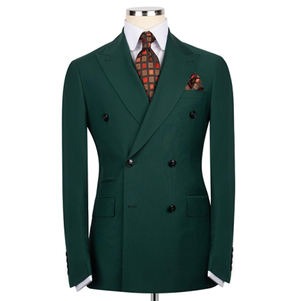 100% Silk Wool Dark Green Double Breasted suits