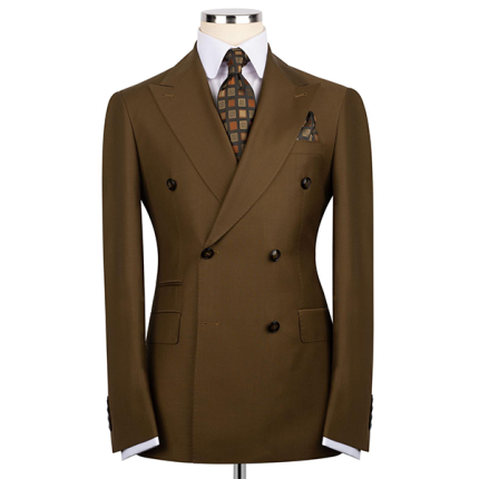 100% Silk Wool Dark Honey Brown Double Breasted suit