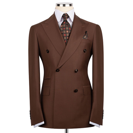 100% Silk wool Double-breasted Chocolate Brown suits
