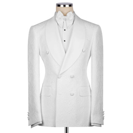 White Brocade Tuxedo Dinner jackets with black tuxedo pants